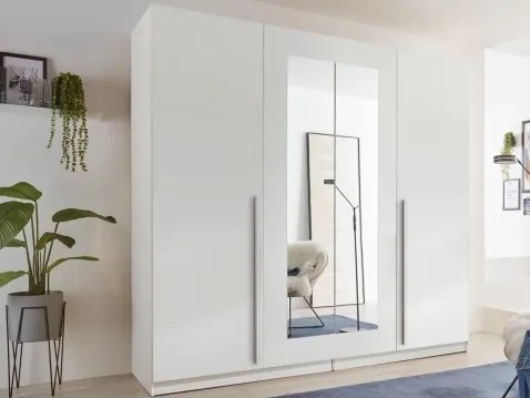 Šatníková skriňa so zrkadlom Cano, 228 cm, biela%