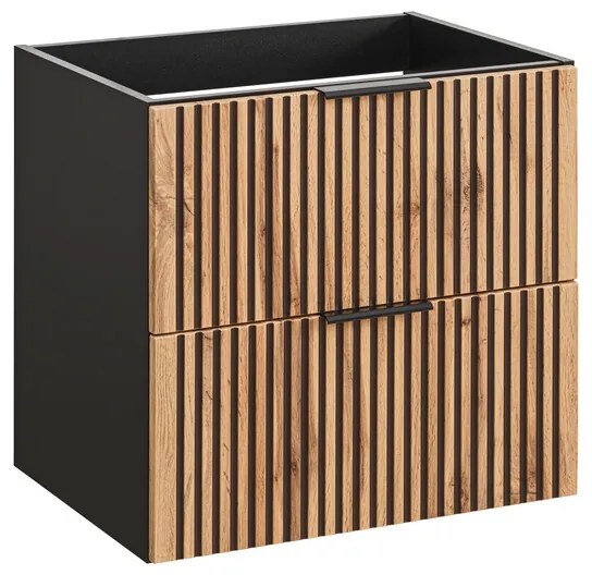 Závěsná umyvadlová skříňka Casad II s deskou a umyvadlem 80 cm černá/dub wotan