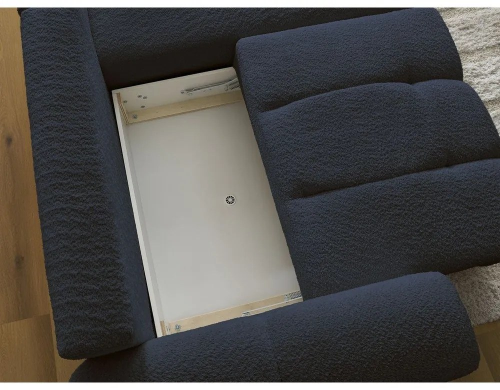 Modrá rozkladacia/s úložným priestorom rohová pohovka z textílie buklé (pravý roh/s leňoškou) Roxelane – Bobochic Paris