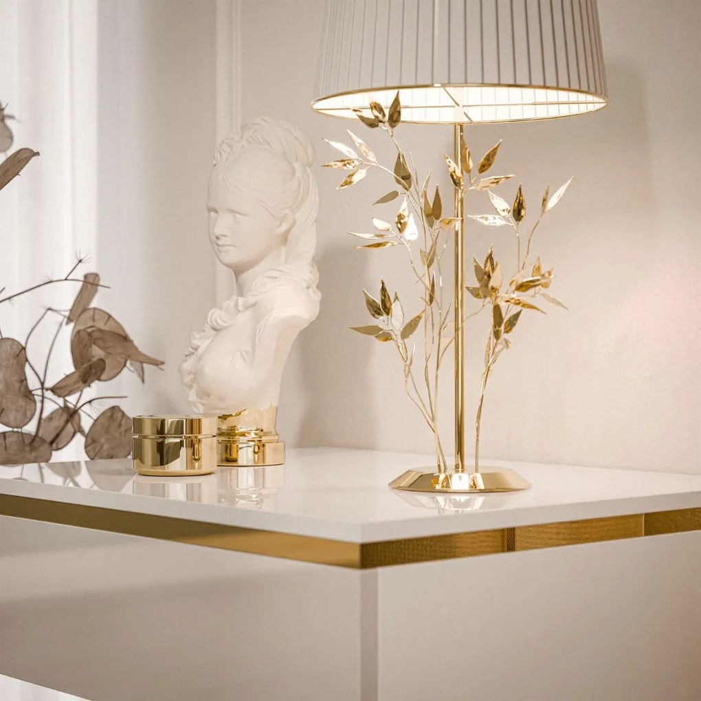 NOČNÝ STOLÍK NESSIE BIELY LESK + ZLATÝ PODSTAVEC