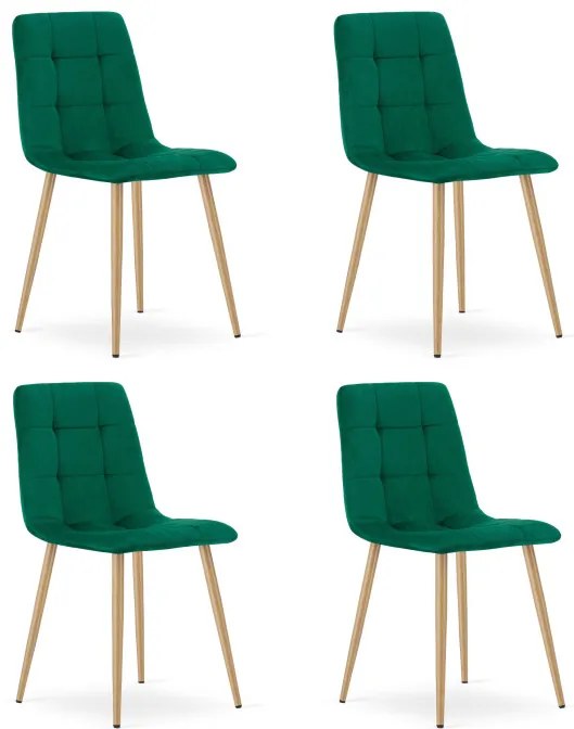 Set štyroch jedálenských stoličiek KARA zamatové, tmavozelené / hnedé nohy (4 ks)