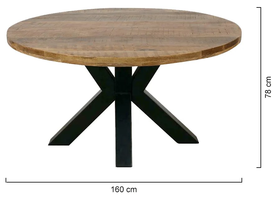 Jedálenský stôl z mangového dreva Madison 160 cm okrúhly Mahom