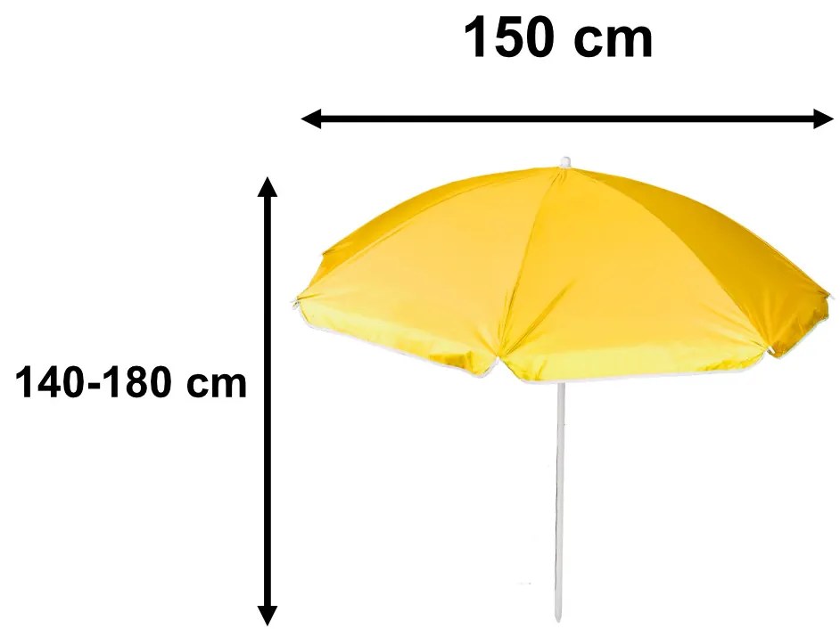 Plážový slnečník nastaviteľný rozbitný UV skladací 150cm žltý