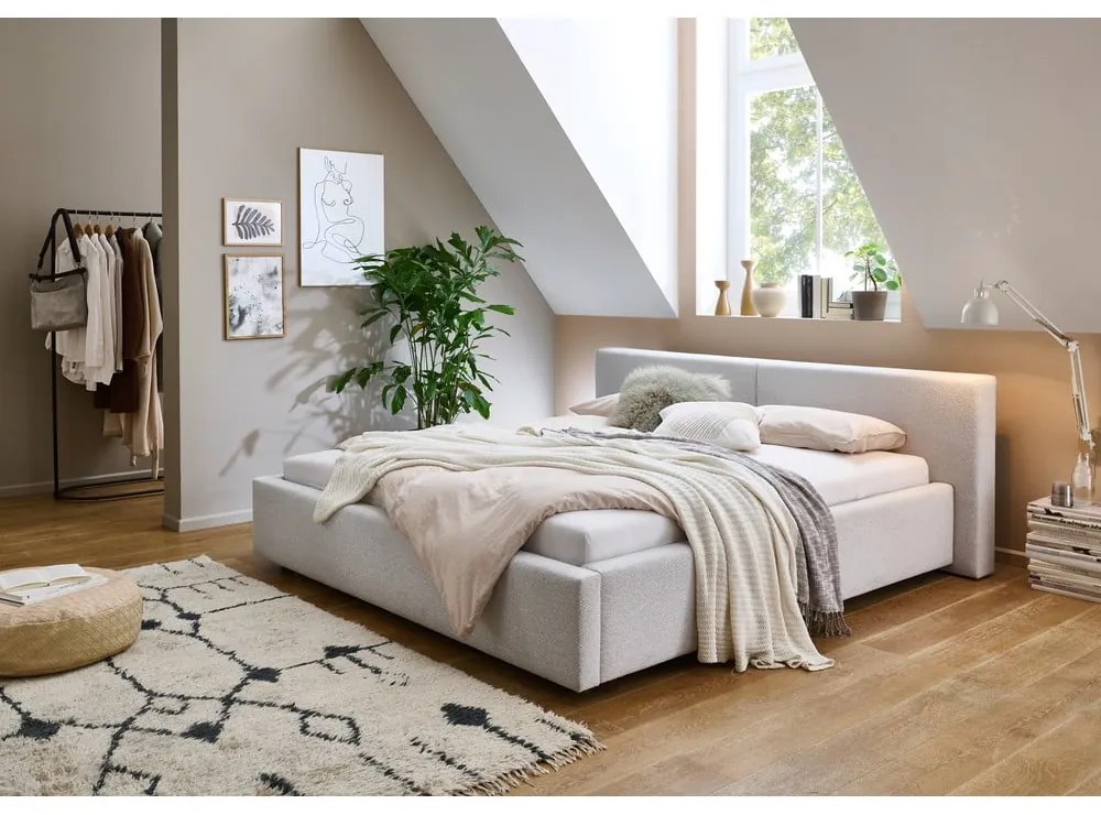 Svetlosivá čalúnená dvojlôžková posteľ s úložným priestorom s roštom 140x200 cm Cube – Meise Möbel