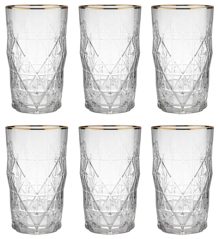 UPSCALE Sada pohárov na long drink so zlatým okrajom 460 ml 6 ks