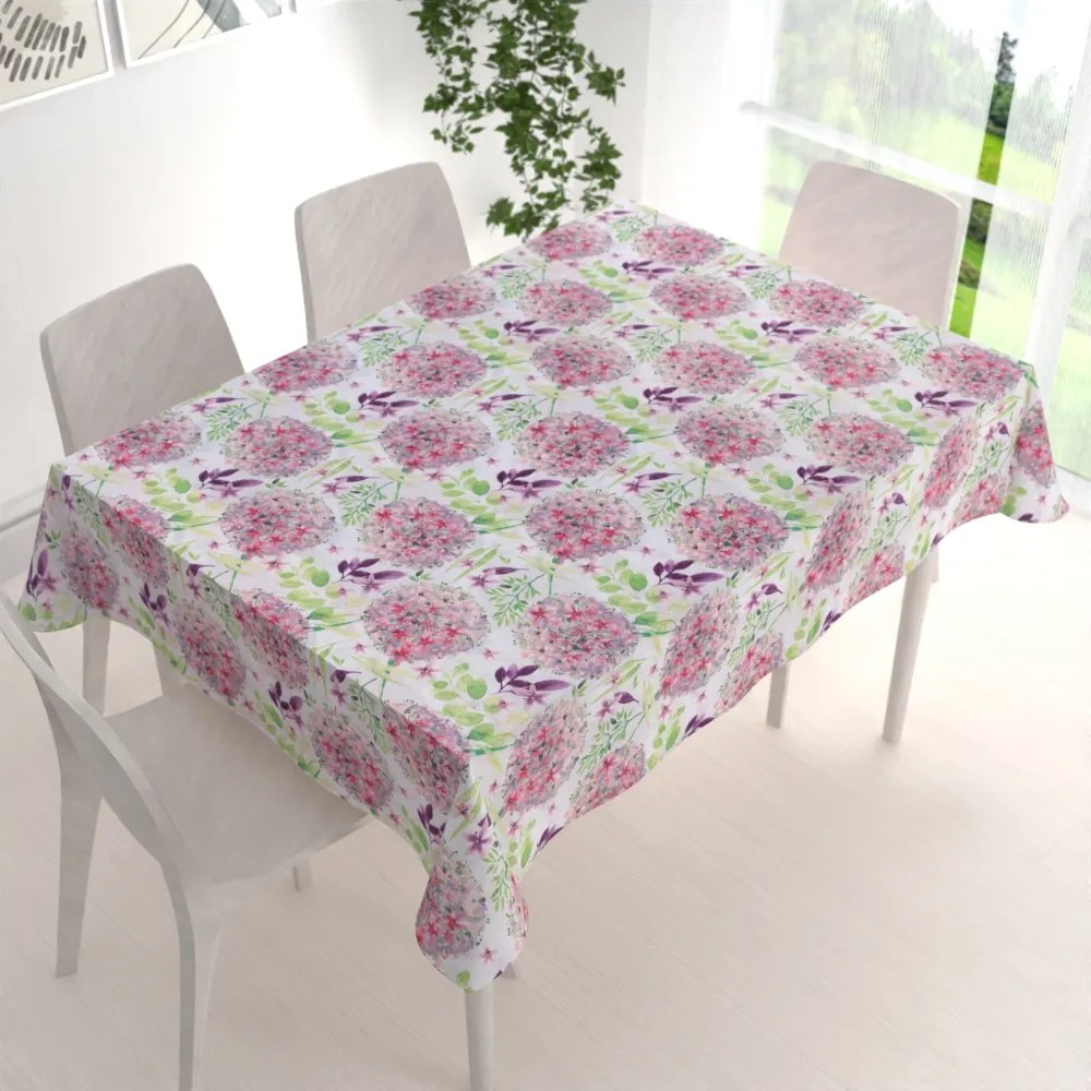 Biante Bavlnený obdĺžnikový obrus Sandra SA-385 Ružové cibuľové kvety na bielom 120x160 cm