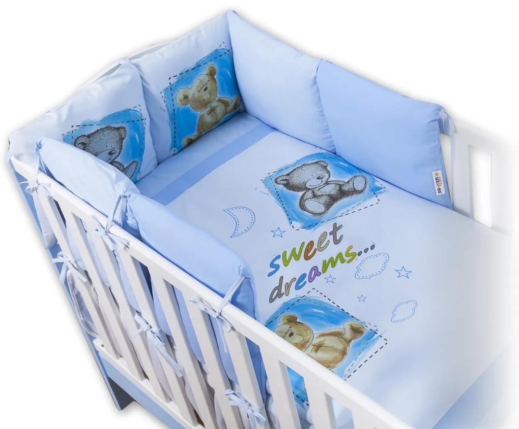 Baby Nellys Obliečky s vankúšikovým mantinelom Sweet Dreams by TEDDY - modrý 120x90