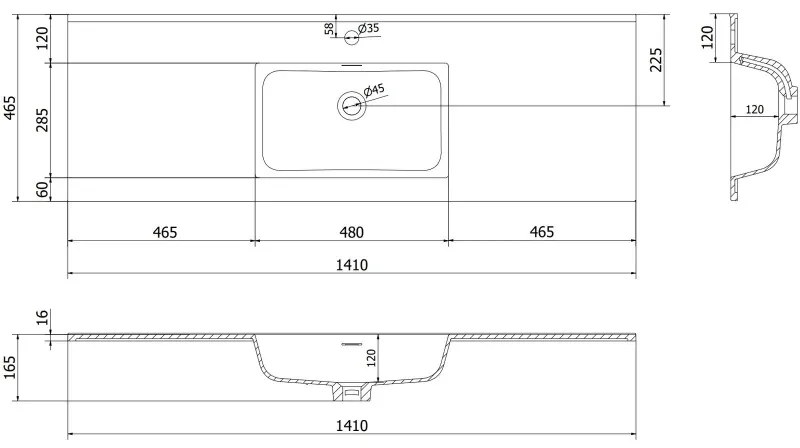 Mexen Orio, kúpeľňová skrinka 160 cm s umývadlom Otis, 1 zásuvka, biela matná, 91A10-16023-1-BF01-W18M01