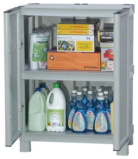 Plastová skriňa policová, nízka, 700 x 390 x 920 mm, sivá