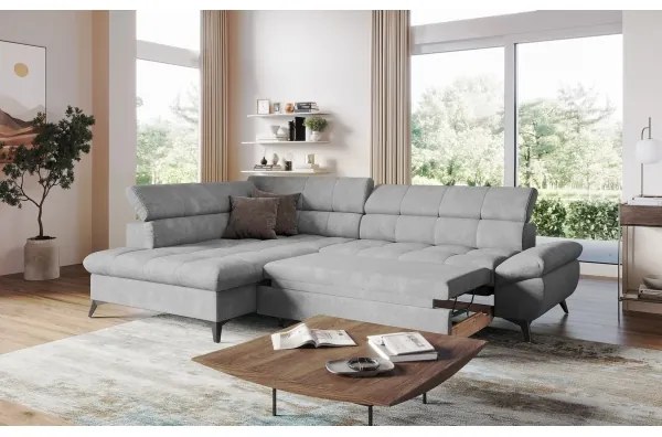 Rozkladacia rohová sedacia súprava do L MARANO ľavá sivá