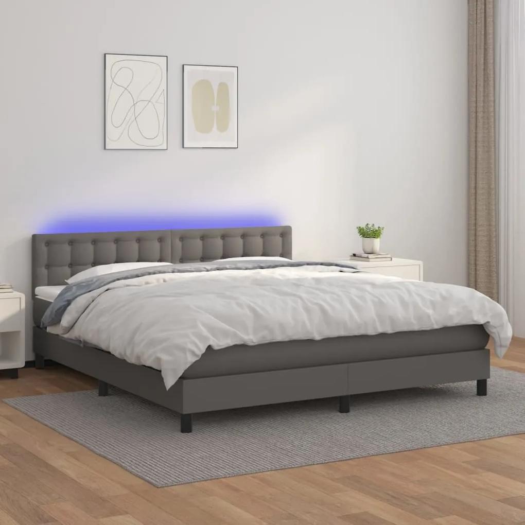 Boxspring posteľ s matracom a LED sivá 160x200 cm umelá koža 3134235