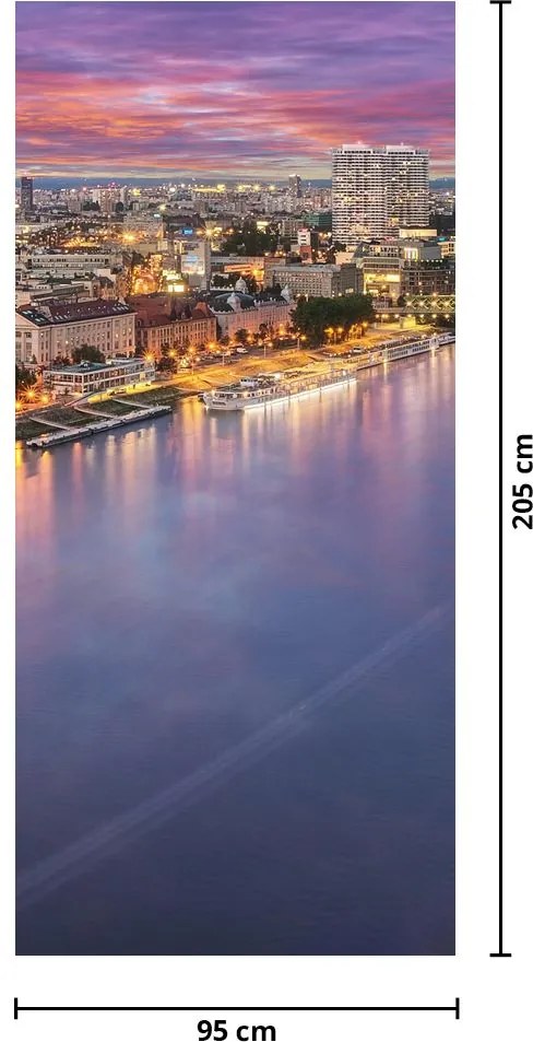 Fototapeta na dvere - Nočné mesto Bratislava s riekou (95x205cm)