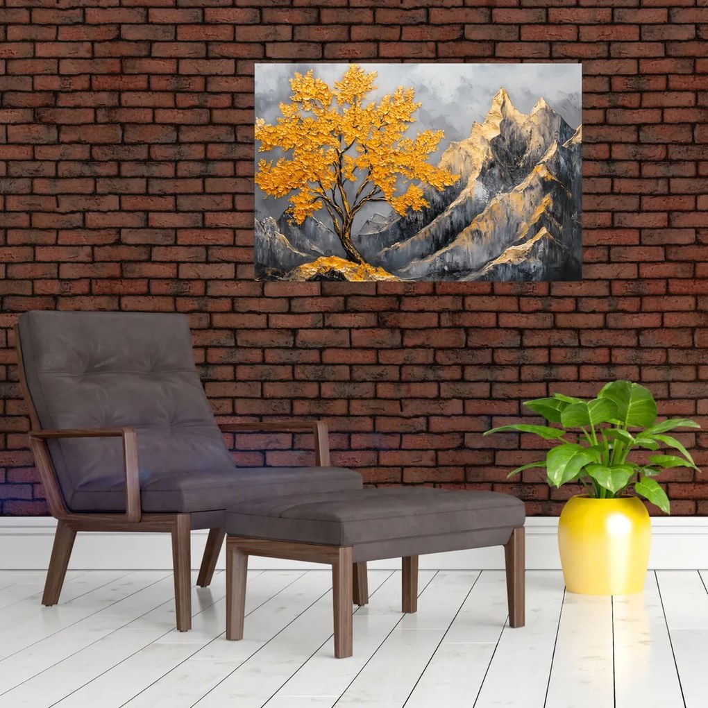 Obraz – Zlatý strom v horách (90x60 cm)