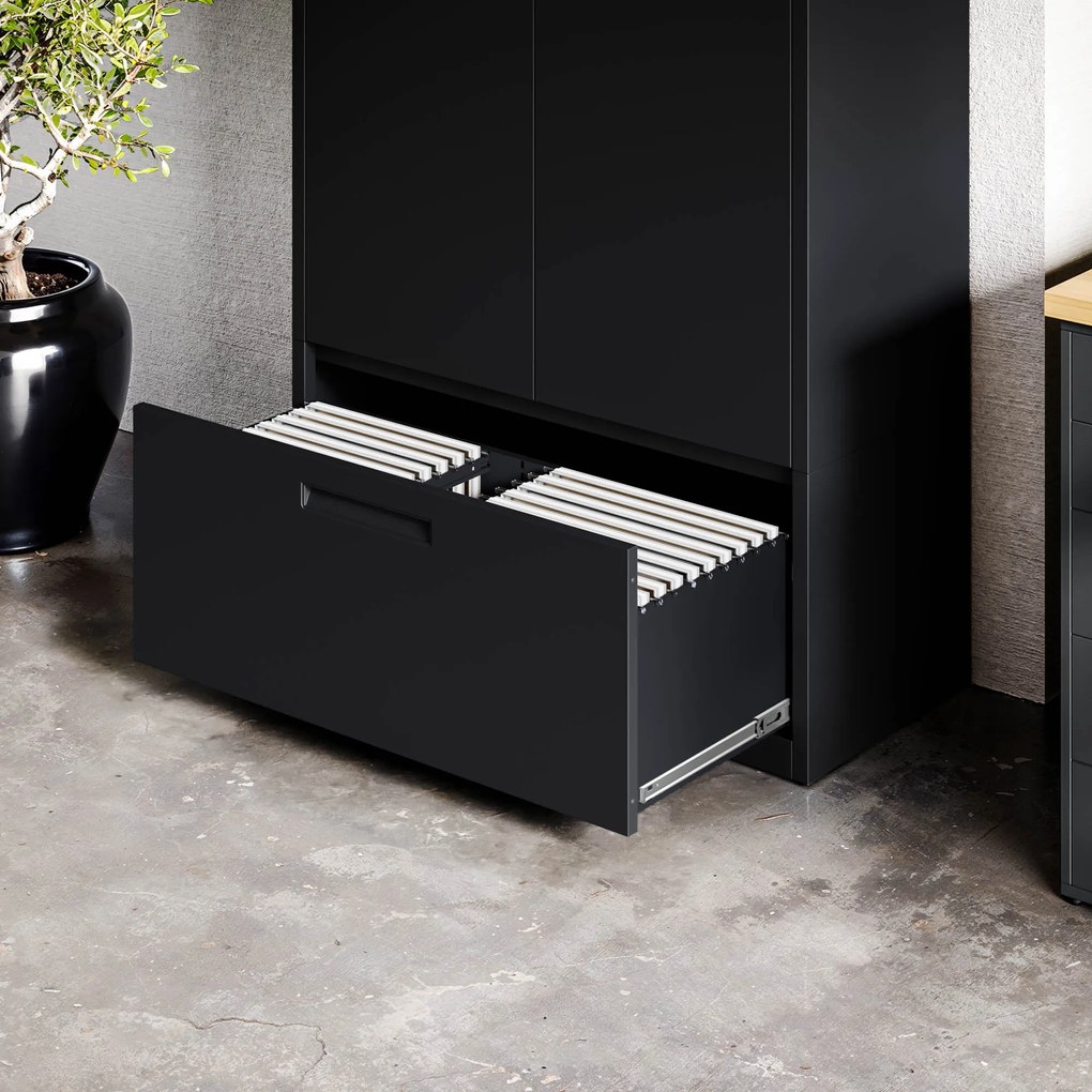 Modulárna kovová multifunkčná skriňa s vysokou zásuvkou čierna MEGAN 1950 x 900 x 400 mm