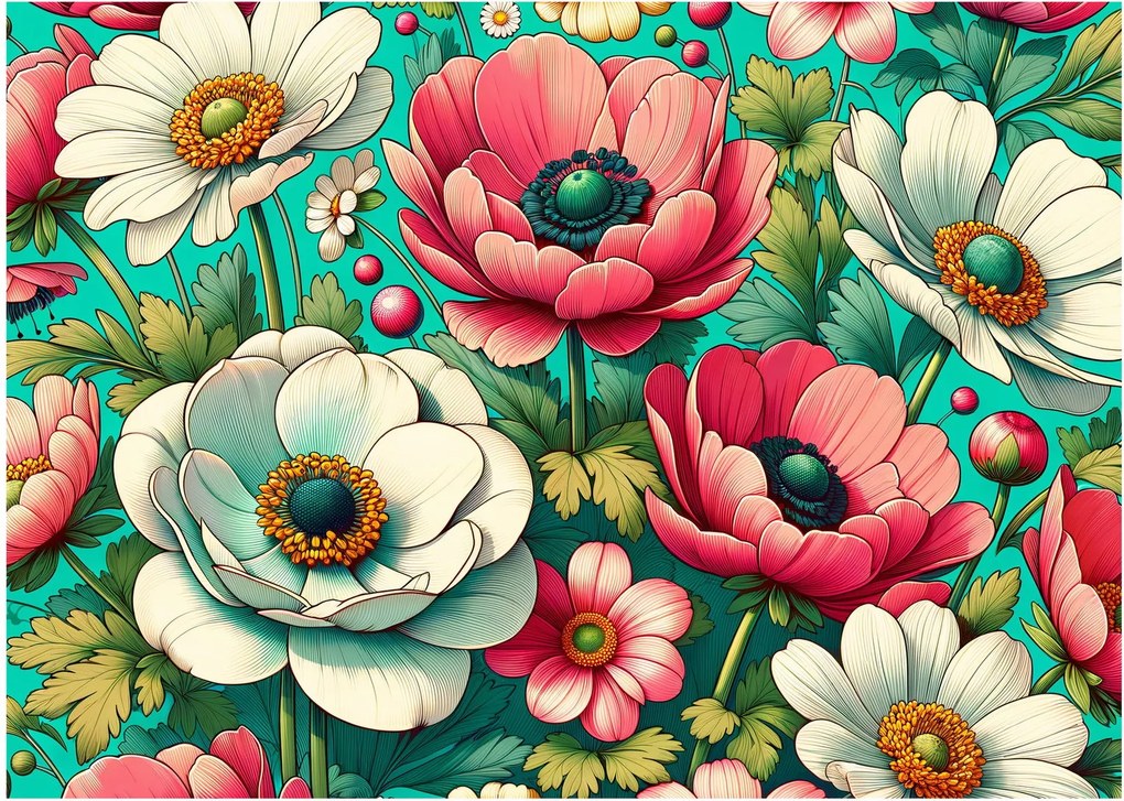 Obraz - Kvety na modrom pozadí (70x50 cm)
