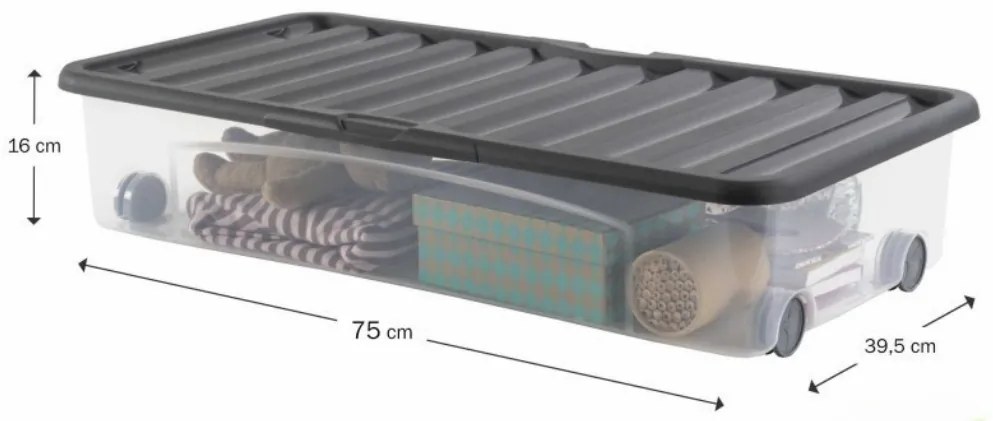 Úložný box pod posteľ, na baliaci papier, s vekom a kolieskami - 75x39x16cm VENTILI