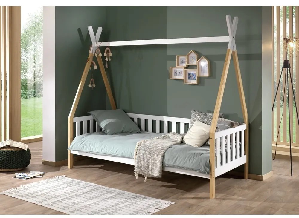 Biela detská posteľ so zábranou Vipack Tipi, 90 x 200 cm