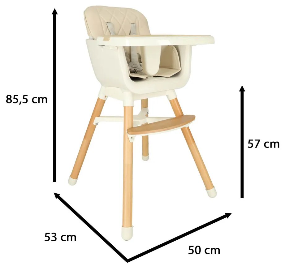 KIK Stolička na kŕmenie s podnožkou drevené nohy farba béžová