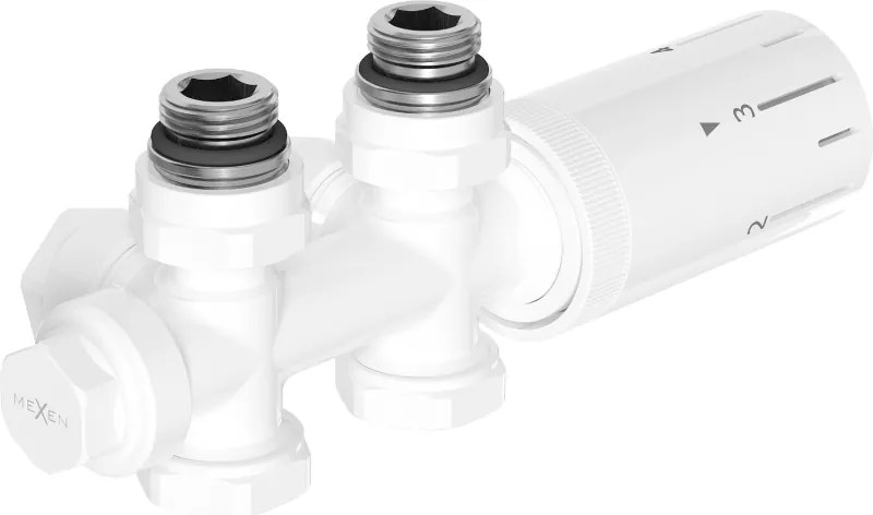 Mexen G05 termostatická súprava uhlová/rovná, Duplex, DN50, biela - W908-958-20