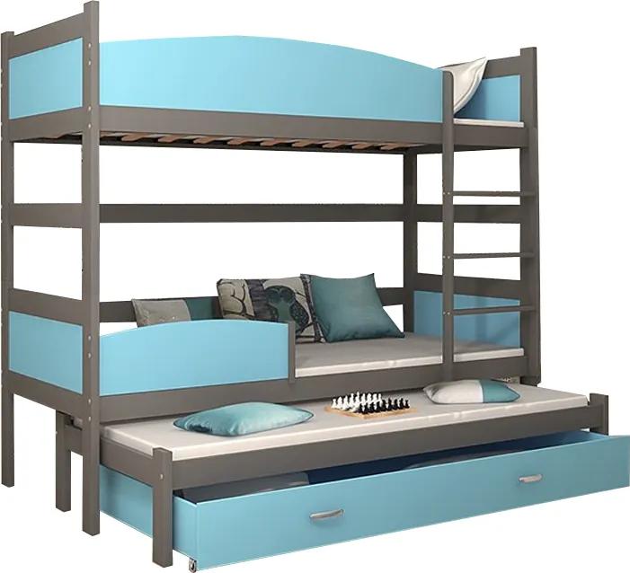 AD Poschodová posteľ s prístelkou Swing 3 grafit MDF 184x80 modrá -výpredaj Farba: Modrá