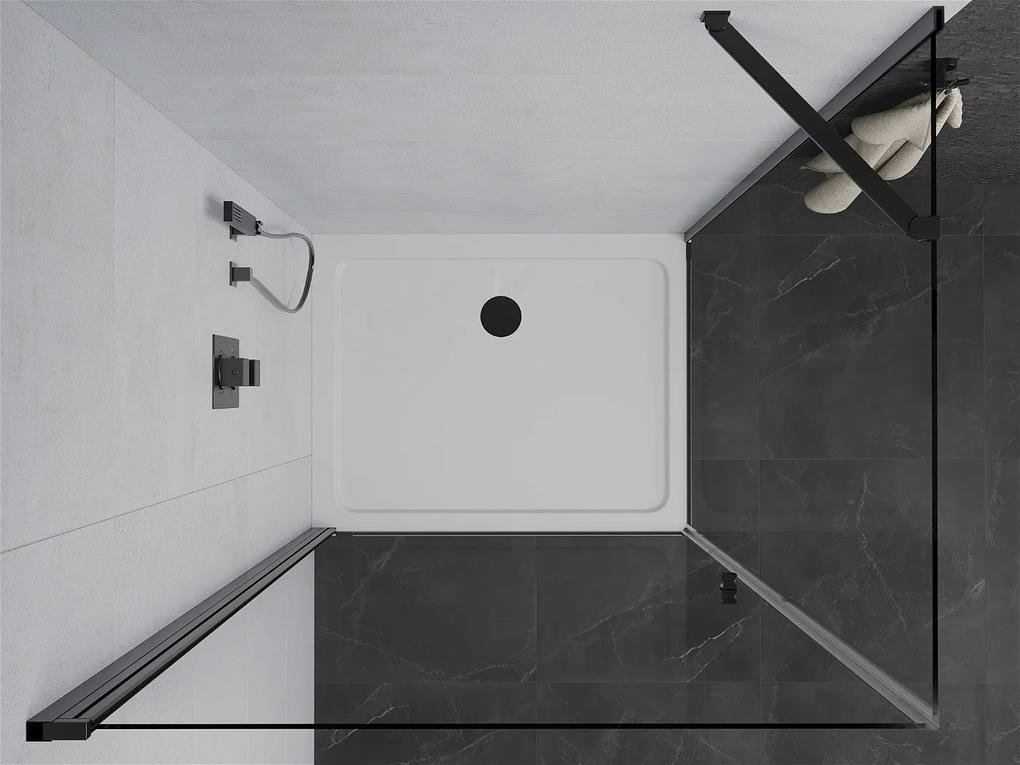 Mexen Pretoria, sprchovací kút 100 (dvere) x 90 (stena) cm, 6mm číre sklo, čierny profil + biela sprchová vanička, 852-100-090-70-00-4010B