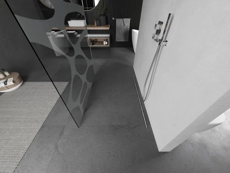 Mexen Kioto, sprchová zástena Walk-In 140 x 200 cm, 8mm číre sklo biely vzor, brúsená oceľ profil, 800-140-002-97-97