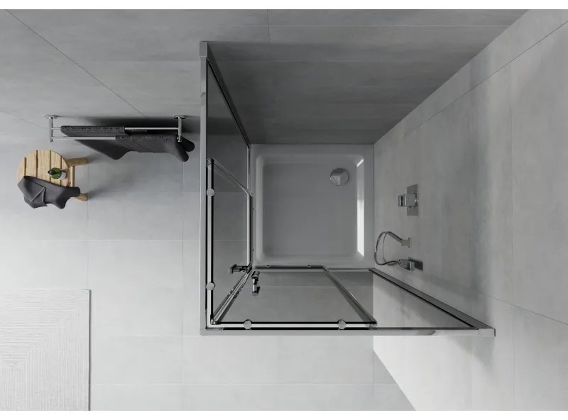 Mexen Rio, štvorcový sprchovací kút s posuvnými dverami 70(dvere) x 70(dvere) x 190 cm, 6mm šedé sklo, chrómový profil + biela sprchová vanička SLIM, 860-070-070-01-40-4010