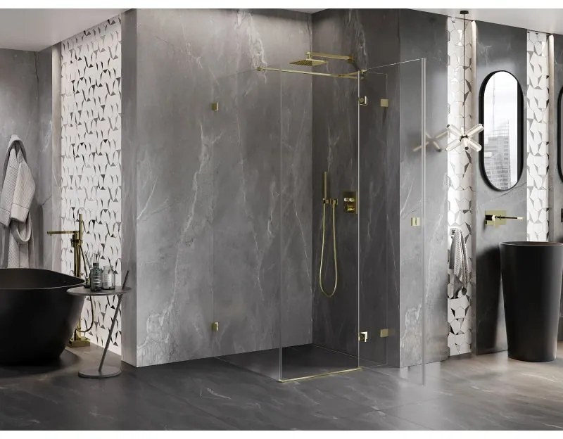 Mexen Lunar T, výklopný sprchový kút pravý 120 x 120 cm, 8mm číre sklo, zlatý profil, 834T-120-120-50-00-P