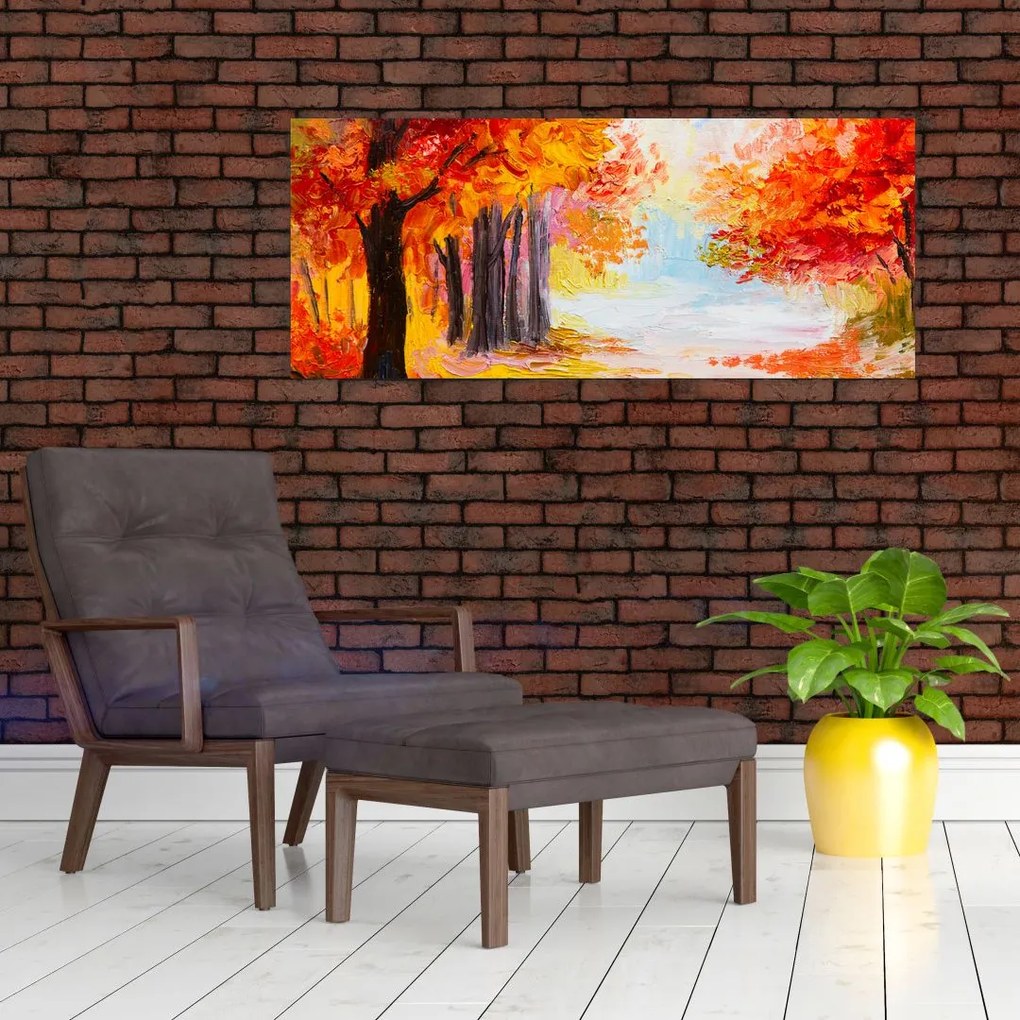 Obraz - Olejomaľba, farebná jeseň (120x50 cm)