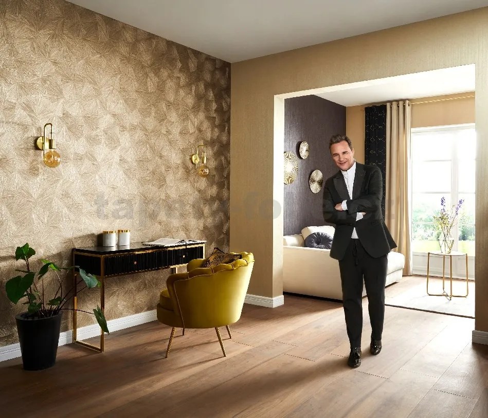 Vliesové tapety na stenu GMK 10219-20, rozmer 10,05 m x 0,53 m, štruktúrovaná stierka zlatá, Erismann