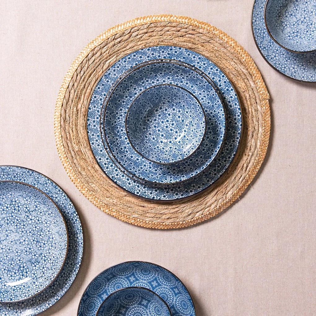 Hlboký tanier s modrými kvietkami BlueFlowers - Ø 20 * 4 cm