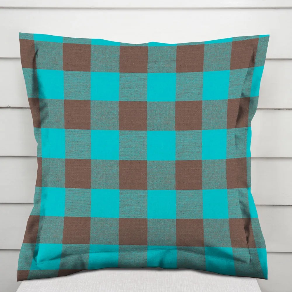 Biante Bavlnená obliečka na vankúš s lemom Olivia OL-018 Tyrkysovo-hnedá kocka veľká 45 x 45 cm