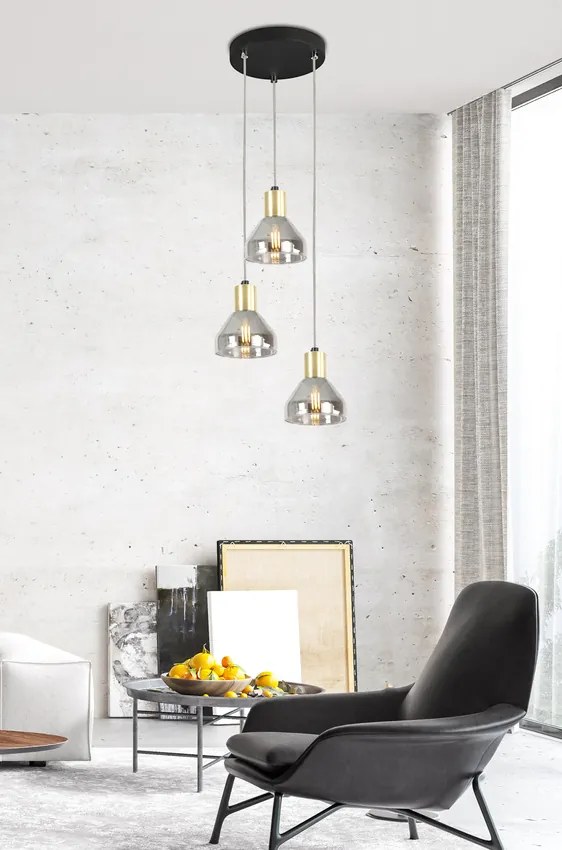 Candellux Čierno-zlatý závesný luster Gregory pre žiarovku 3x E14 s guľatou základňou 33-78995