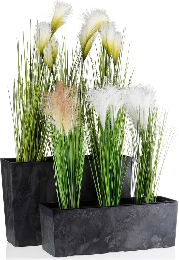 PLASTOVÝ KVETINÁČ BOUQUET 56X19 CM IMITÁCIA BETÓNU ČIERNA