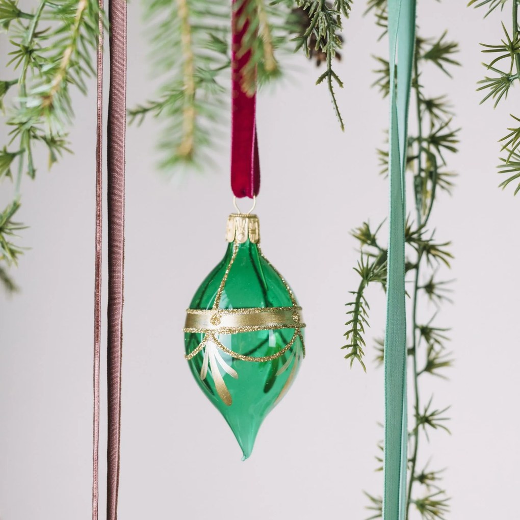 Bella Rose Sklenená vianočná ozdoba Oliva Zelená Lesk