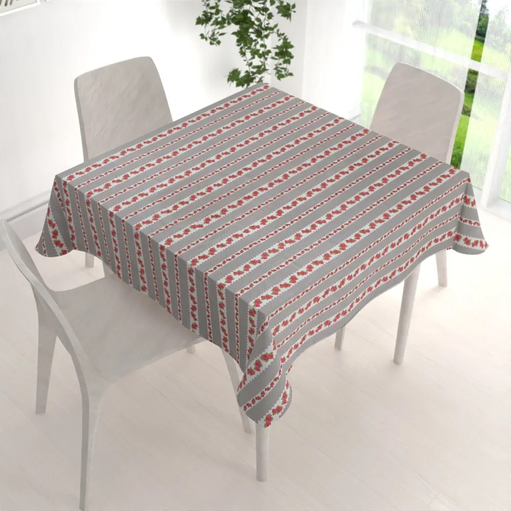 Biante Bavlnený štvorcový obrus Sandra SA-419 Ružičky na sivom bodkovanom 140x140 cm