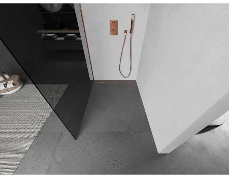 Mexen Kioto L, sprchová zástena Walk-In 90 x 200 cm, 8mm šedé sklo, ružové zlato profil, 800-090-103-60-40