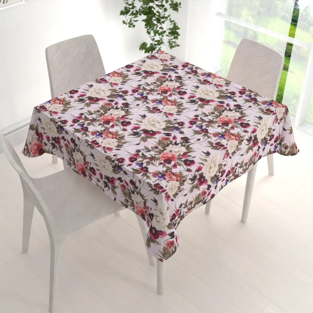Biante Dekoračný štvorcový obrus Leona LN-075 Farebné kvety na smotanovom 120x120 cm