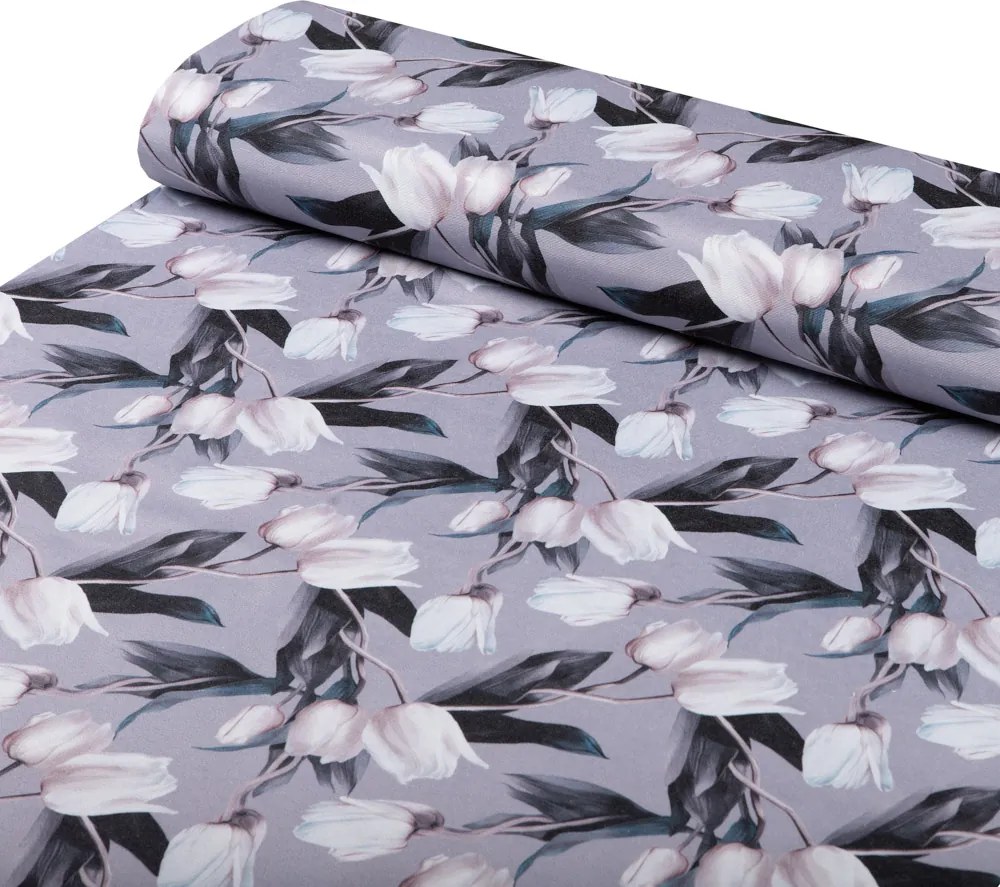 Biante Dekoračný obdĺžnikový obrus PML-034 Biele tulipány na sivom 140x200 cm
