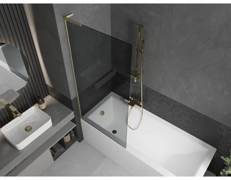 Mexen Next L, 1-krídlová vaňová zástena 80 x 150 cm, 6mm šedé sklo, zlatý matný profil, 895-080-000-03-40-55