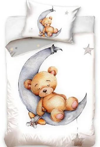 BedTex Detské bavlnené obliečky do postieľky Medvedík Snívanie na Mesiaci, 100 x 135 cm, 40 x 60 cm