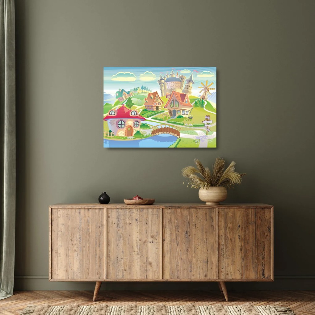 Sklenený obraz - Farebné mestečko (70x50 cm)