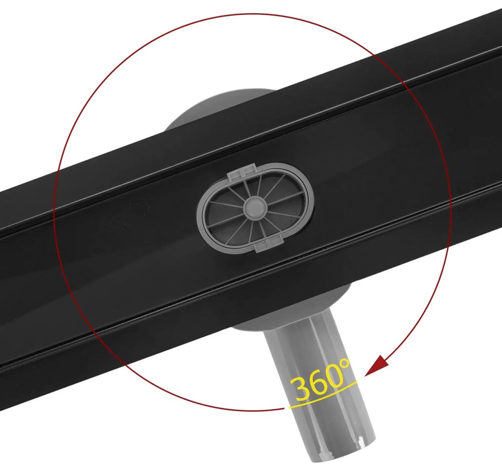 Rea Neox Pro, sprchový odtokový žľab 60cm s rotačným sifónom, čierna matná, REA-G7801