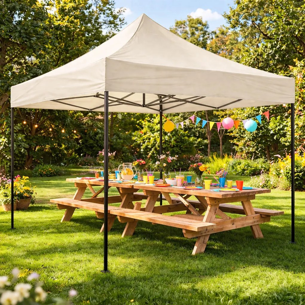 MultiGarden Záhradný samorozkladací stan s baldachýnom 3x3m - béžová MultiGarden