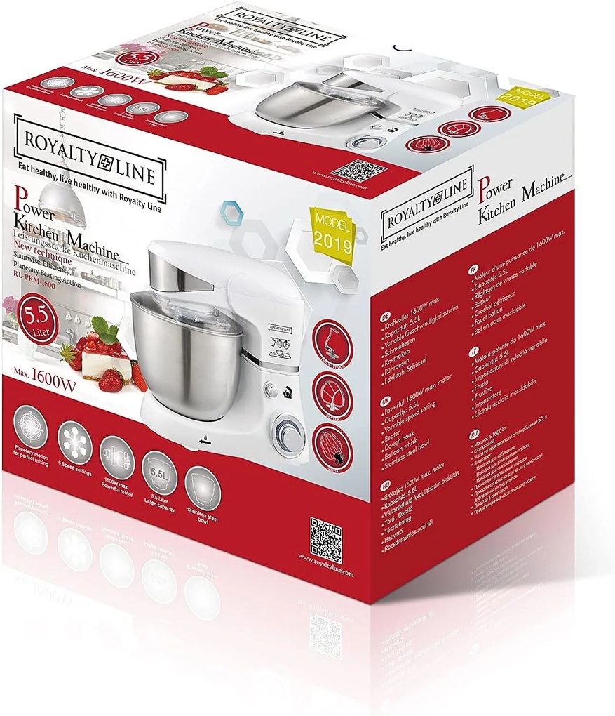 Royalty Line RL-PKM1600 kuchynský robot / kovové prevody / 1600 W / 5,5 l / strieborná