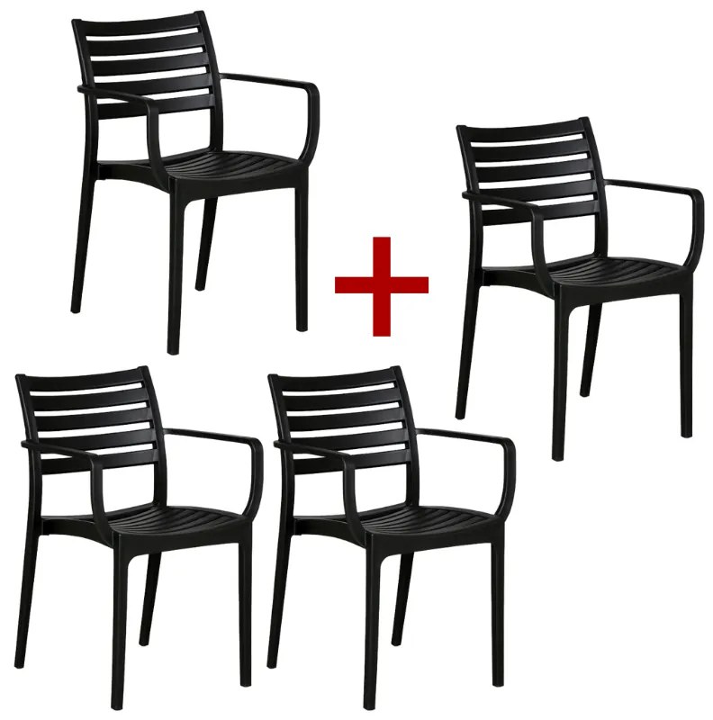 Plastová bistro stolička SLENDER, čierna, 3+1 ZADARMO