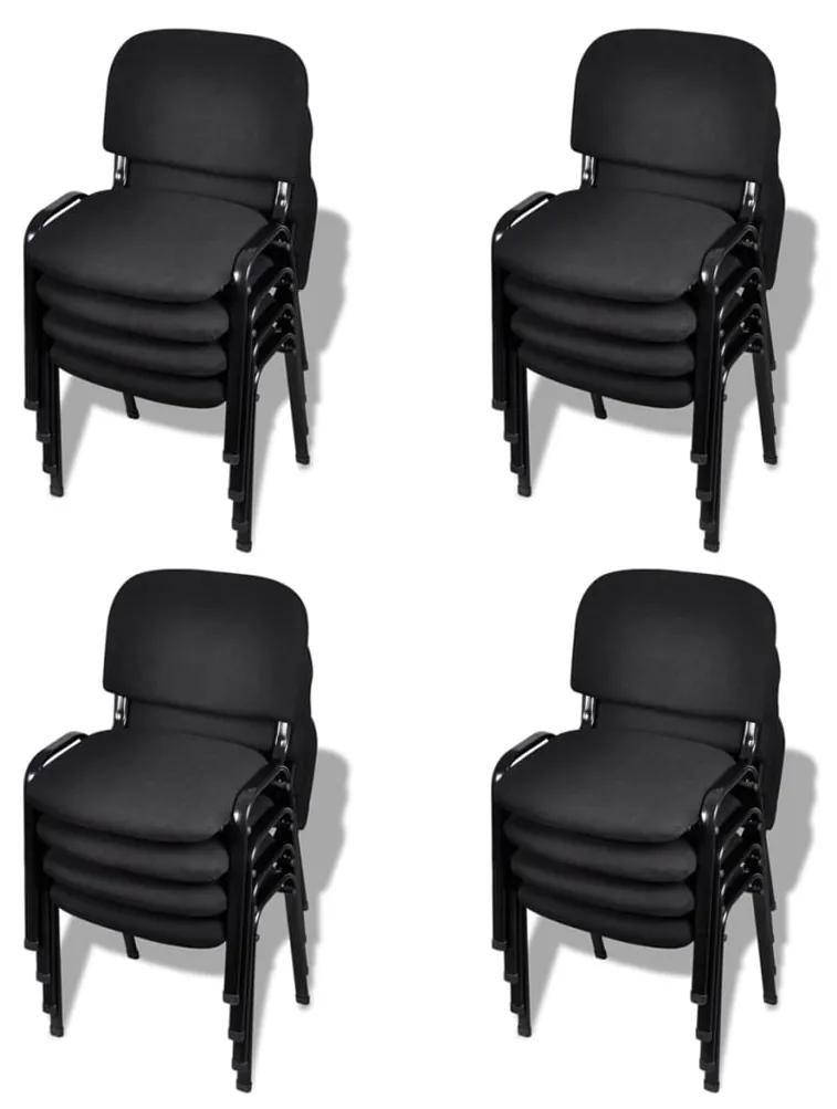 vidaXL Stohovateľné kancelárske stoličky, 16 ks, látkové, čierne