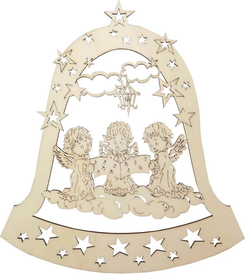 AMADEA Drevená ozdoba zvon s anjelmi 22 cm