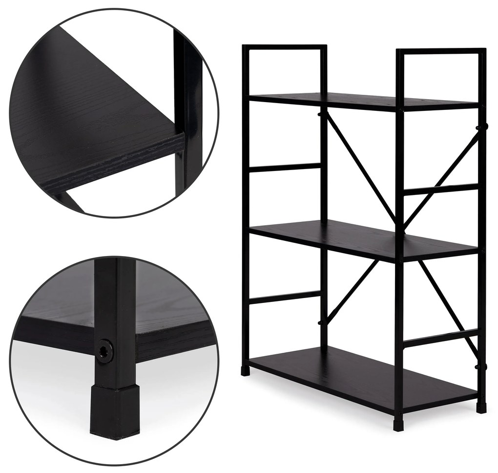 LOFT regál/knižnica Modern Home, čierna s 3 policami
