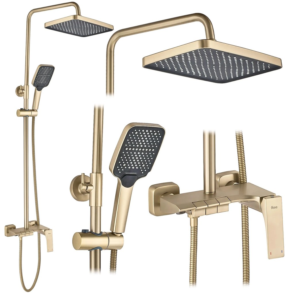 Rea Joe, sprchový set s ručnou a hlavovou sprchou, zlatá matná, REA-P5656